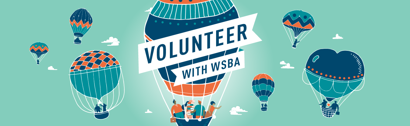 Hot-air balloon illustration with "volunteer with Us"
