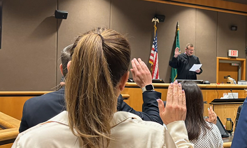 Taking the Oath of Attorney at at Benton & Franklin Counties Superior Court in Tri-Cities.