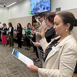 Legal professionals retaking the Oath of Attorney at the King County Family Justice Center on Law Day.