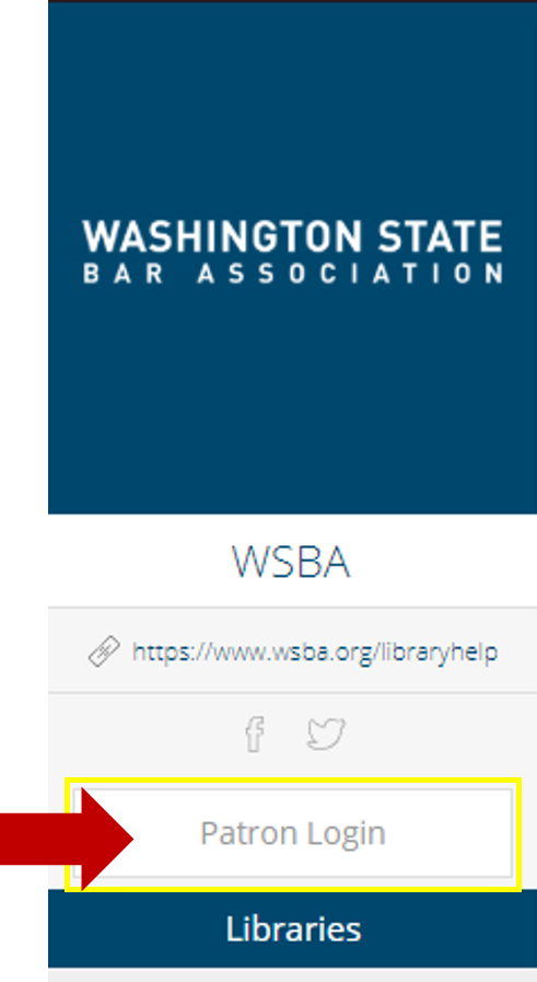 Visual image of the Patron Log-In link at www.wsba.libib.com