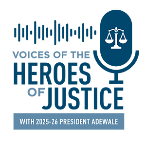 Prez podcast 300v1 Heroes of Justice Podcast logo with a microphone