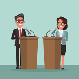 Two candidates at podiums