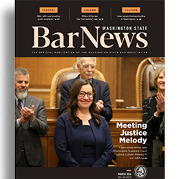 Cover of March 2026 Bar News showing Washington Supreme Court Justice Collen Melody