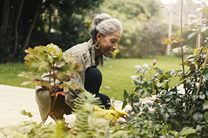 An older woman gardening